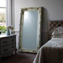 Carved Louis Leaner Mirror, 176 x 89.5cm Cream